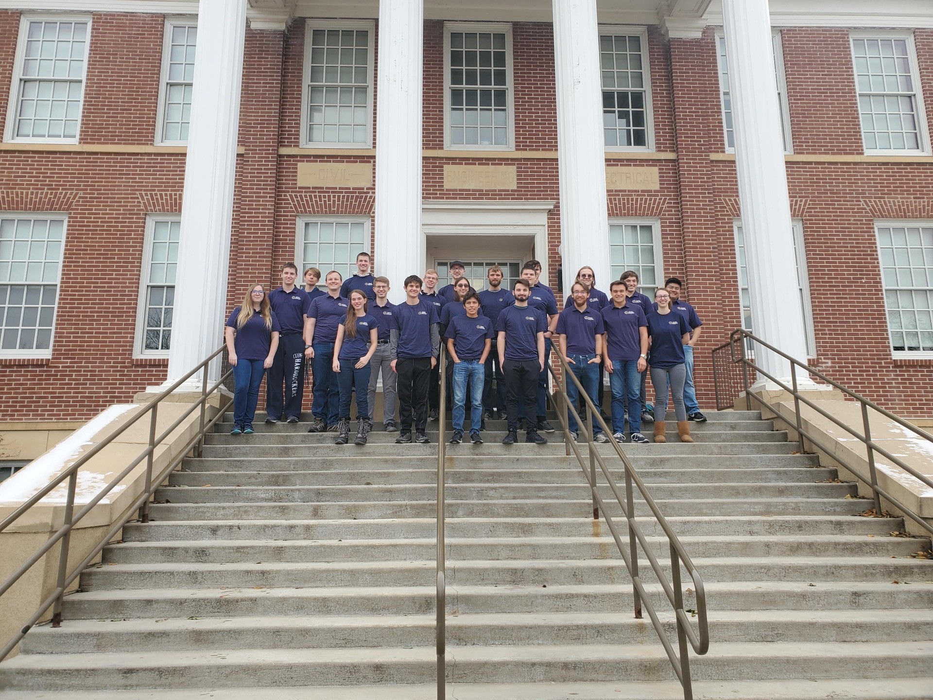 The Rocker Robotics team on the steps of the Mines engineering building